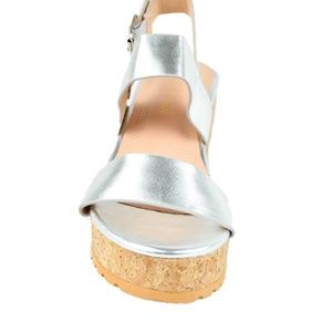 Chase & Chloe Shoes - Women's Silver Slingback Low Wedge Sandal Chase & Chloe Shoes - Women's Silver Slingback Low Wedge Sandal